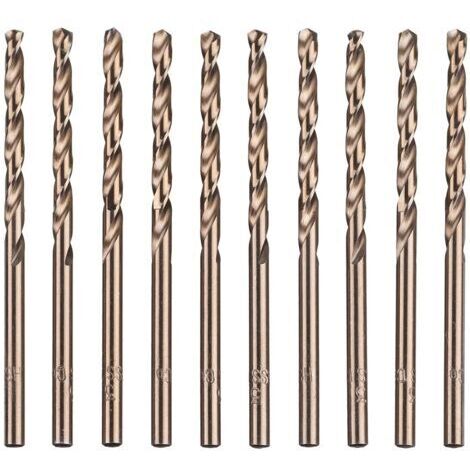 BUNTHAUS Lot de 10 forets hélicoïdaux en acier rapide M35 HSS or cobalt pour perceuses métriques à haute vitesse 3 mm x 63 mm pour perçage des Acier inoxydable et métal
