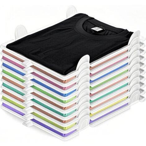 BUNTHAUS Lot de 10 organiseurs de tshirts, organisateurs de garderobe, organiseurs de chemises, organiseur de penderie empilable pour armoire, tiroirs, tshirts, chemises