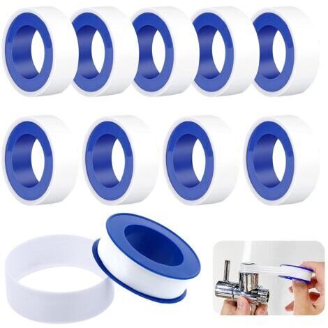 BUNTHAUS Lot de 10 Teflon Plomberie Teflon Ruban 19mm x 15m Ruban Ptfe PTFE Ruban Étanchéité pour Piscines, Cuisines,Robinets, Douches et Baignoires (blanc)