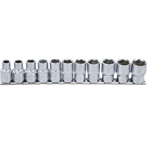 BUNTHAUS lot de 11 douilles courtes métriques, entraînement 1/4\", 6 pans, double graisseur, argent