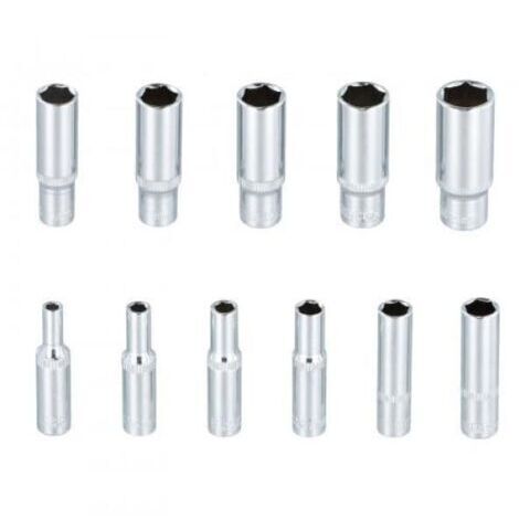 BUNTHAUS Lot de 11 Douilles Longues, Coffret Douille Longue, Jeu de Douilles Hexagonales, 4 14mm, 50 mm de long, Douille Hexagonales