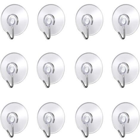 BUNTHAUS Lot de 12 Crochet Mural avec Ventouse d'Aspiration,Petites Ventouses Plastiques avec Crochet Ronde pour Salle de Bains et Cuisine,Crochet Ventouses
