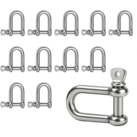 BUNTHAUS Lot de 12 manilles en acier inoxydable M5 en forme de D, résistantes à la corrosion, très résistantes, idéales pour gréement, câbles en acier, chaînes et fixations en intérieur et extérieur, 