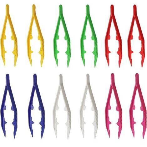 BUNTHAUS Lot de 12 pinces multicolores en plastique avec pointe dentelée, pince à épiler Easy Grip de 10 cm pour ramasser facilement de petits objets et accessoires de puzzle DIY