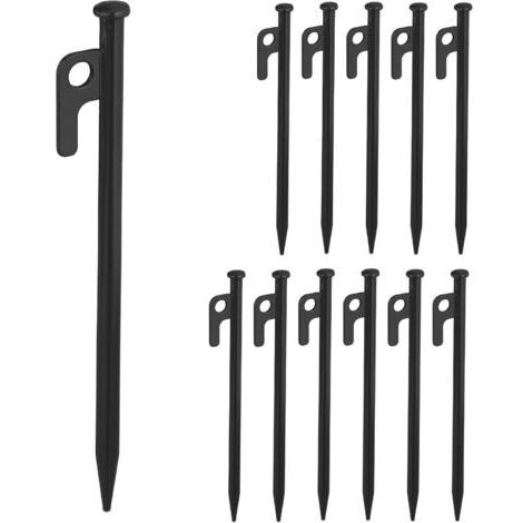 BUNTHAUS Lot de 12 piquets de Fixation, pour sols durs, 20 cm, Acier, Sardines Robustes pour Le Camping, Noir