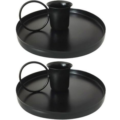 BUNTHAUS Lot de 2 bougeoirs cylindriques en fer et fer antique, décoratifs pour Noël, mariage et intérieur original (Noir)