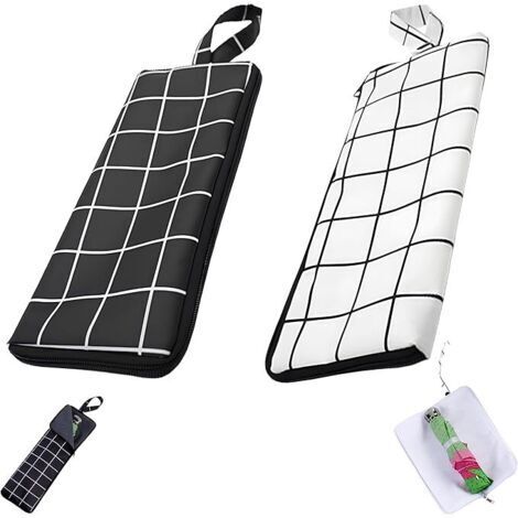BUNTHAUS Lot de 2 Housse Pour Parapluie, Sac De Rangement Pour Parapluie, Housse De Parapluie Imperméable Pliant, Pochette Portable Réutilisable Pour Parapluie Mouillé - Noir-Blanc à carreaux 38 x 12,