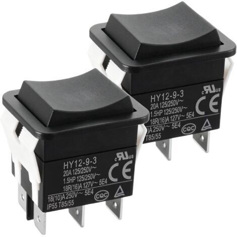 BUNTHAUS Lot de 2 interrupteurs à bascule 6 broches HY12 9 3 125/250 V, 20 A/2 PS, double interrupteur à bascule fiable pour appareils électriques