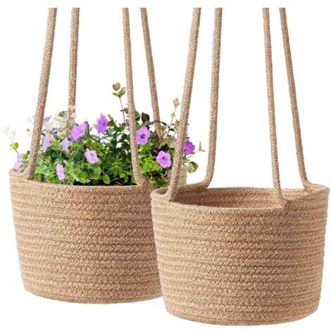 BUNTHAUS Lot de 2 paniers suspendus en macramé – Corde de coton naturel – Dimensions 20x20x15cm – Décoration intérieure et extérieure