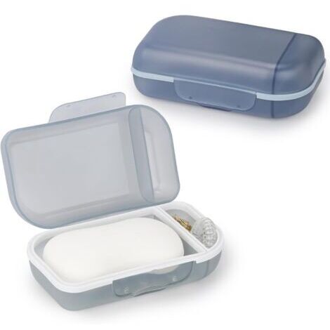 BUNTHAUS Lot de 2 porte savons avec couvercle, porte savons de voyage, porte savons avec joint TPR pour douche, voyage, randonnée, salle de bain (gris et bleu)