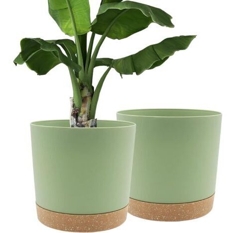 BUNTHAUS Lot de 2 Pots de Plantes 30.5cm, Pots pour Plantes d'intérieur avec Trous de Drainage et Base Amovible, Soucoupe décorative Moderne pour jardinières d'extérieur (Vert 30.5cm)