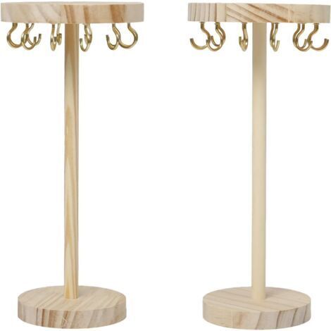 BUNTHAUS Lot de 2 Présentoir à Bijoux en Bois avec 12 Crochet Support Bijoux Femme porte Bijoux Bracelet Présentoir Collier Bois Boucle D'oreille Bague, Détachable, pour la Chambre à Coucher Coiffeuse