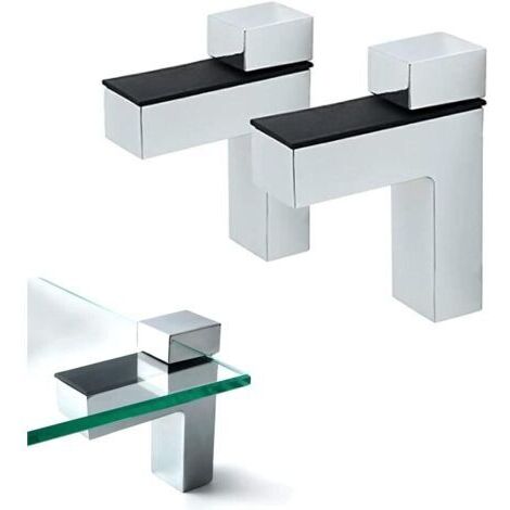 BUNTHAUS Lot de 2 supports d'étagère réglables en bois/verre, alliage de zinc poli chromé pour étagère de 3 à 30 mm d'épaisseur