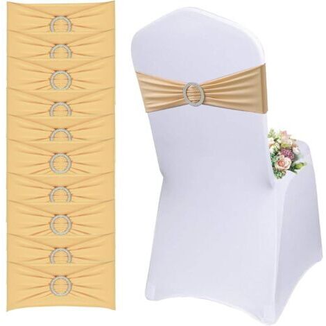 BUNTHAUS Lot de 20 Écharpes De Chaise Élastiques avec Boucle Ronde - Housse de Chaise et Ceinture Extensible Décoration pour Mariage, Banquet, Fête, Réception, Fête d'anniversaire (Champagne Or)