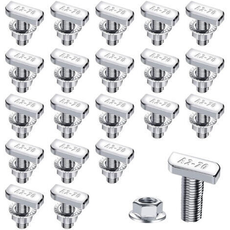 BUNTHAUS Lot de 20 vis et écrous M8 x 20 A2 70 Acier inoxydable pour rails de montage solaire PV et serre photovoltaïque