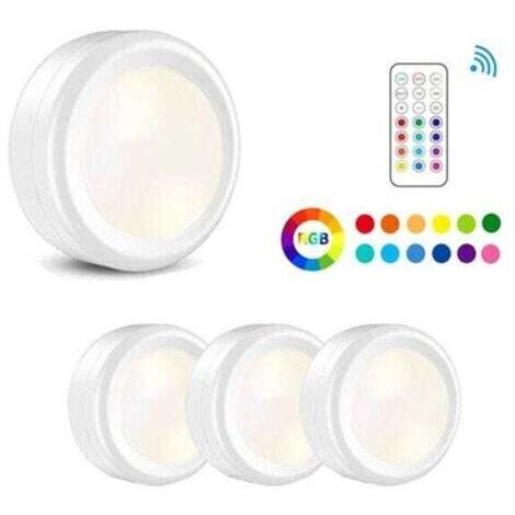 BUNTHAUS Lot de 3 5 vitesses LED fil à intensité variable avec télécommande et minuteur, lampes à poussoir à piles 3 AAA, lampes à poussoir à changement de couleur, à coller n’importe où pour la cuisi