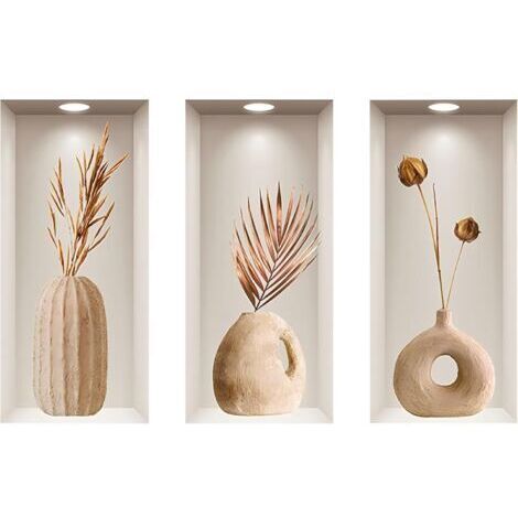 BUNTHAUS Lot de 3 autocollants muraux 3D pour salle de bain, salon, cuisine, bureau  23 x 50 cm