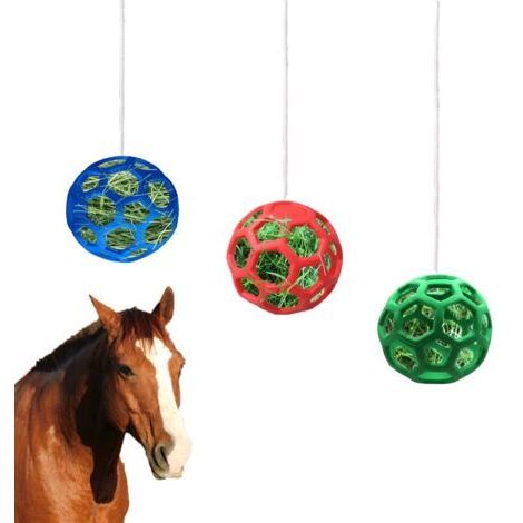 BUNTHAUS Lot de 3 balles de friandises, à suspendre, avec trous pour ralentir l'alimentation, jouets pour chevaux, chèvres, moutons, pour réduire le stress (rouge, bleu et vert)