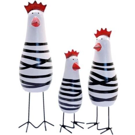BUNTHAUS Lot de 3 décoration en bois en forme de poulet, petite figurine de poulet, rebord de fenêtre de cuisine, sculpture originale pour la maison, décoration de bureau amusante