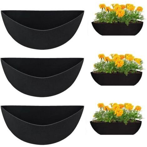 BUNTHAUS Lot de 3 doublures de pot de fleurs demi-rondes en feutre de 41 cm à suspendre au mur, pour pot de fleurs, panier de fleurs, panier de fenêtre