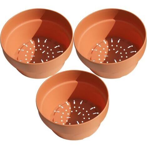 BUNTHAUS Lot de 3 Pots de Fleurs Ronds Imitation Argile 18 Cm en Plastique Orange Drainage, Jardinières Peu Profondes Décoratives pour Plantes Succulentes Intérieur et Extérieur