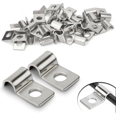 BUNTHAUS Lot de 30 attaches en treillis métallique rigide de 6 mm, en acier inoxydable, pince en U, trou unique, fixation murale, treillis métallique rigide pour câbles de 5 à 6 mm de diamètre, instal