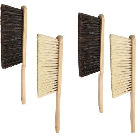 BUNTHAUS Lot de 4 balayettes en bois - Poils synthétiques - Manche en bois - Balai doux avec trou dans la poignée pour suspendre - 2 gris + 2 jaunes