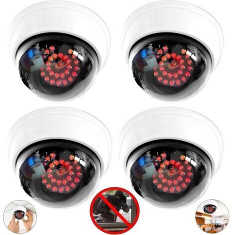 BUNTHAUS Lot de 4 caméras factice avec 25 LED rouges avec objectif  Fausse caméra de surveillance pour l'intérieur et l'extérieur