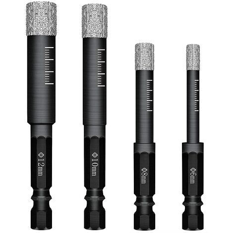 BUNTHAUS Lot de 4 Forets Mèches diamant pour Carrelage Céramique Grès Cérame Tuiles Verre Pierre. Mèches Diamantées Professionnelles Carreaux de Céramique Drill Bits Tool - 6mm 8mm 10mm 12mm