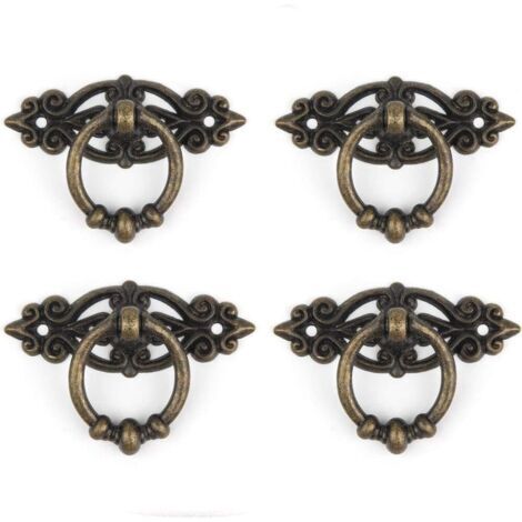 BUNTHAUS Lot de 4 poignées de tirage vintage, poignées rétro en alliage de zinc antique pour armoire, tiroir, porte, armoire, placard