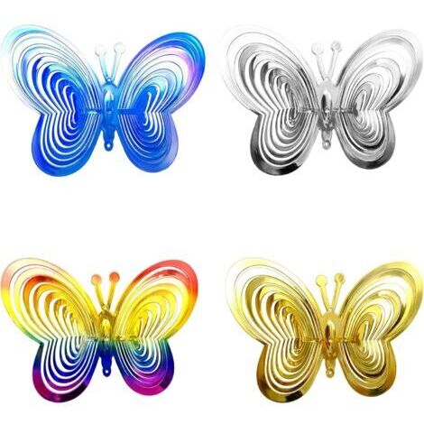 BUNTHAUS Lot de 4 répulsifs anti-oiseaux - Décoration de jardin 3D changeante avec réflexion UV pour arbre, balcon, terrasse - 21.2 cm - Bleu + argenté + doré + dégradé de couleur