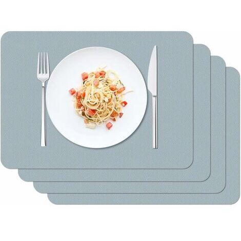 BUNTHAUS Lot de 4 Sets de Table, Sets de Table Lavable imperméables 42 × 30cm Cuisine Salle à Restaurant PVC Set de Table Antidérapant Chaleur Résiste,Bleu Gris
