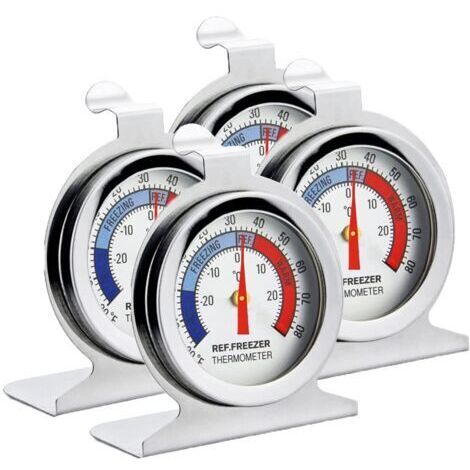 BUNTHAUS Lot de 4 thermomètres de réfrigérateur en acier inoxydable avec crochet de suspension et support rétractable
