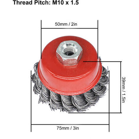 BUNTHAUS Lot de 5 brosses métalliques torsadées pour le décapage de la rouille, filetage M10.