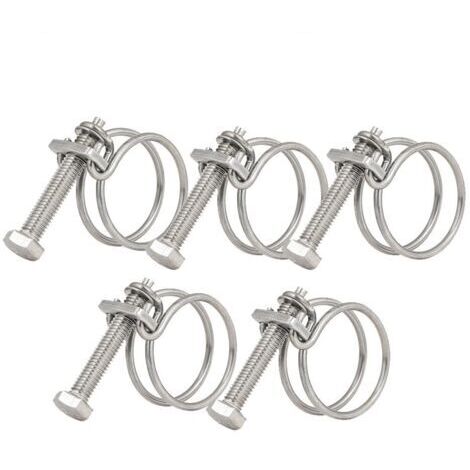 BUNTHAUS Lot de 5 colliers de serrage à double fil réglables en acier inoxydable 201 pour étang de 25 à 29 mm
