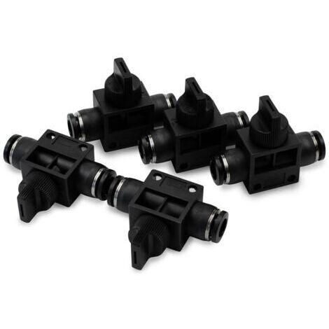 BUNTHAUS Lot de 5 tubes de 10 mm de diamètre extérieur, vanne à bille, contrôle du débit d'air, raccord union pneumatique droit à connexion rapide