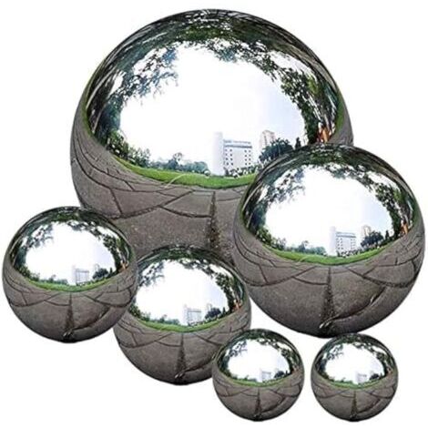 BUNTHAUS Lot de 6 Boules d'observation en Acier Inoxydable Poli Miroir 50 à 150 mm Boule réfléchissante Flottante pour décoration de Jardin