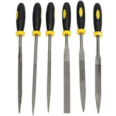 BUNTHAUS Lot de 6 mini limes à bois à la main avec poignée souple pour bois et métal souple Bijoux 4 x 140 mm petites limes en métal plates, carrées, triangulaires, rondes, demi rondes