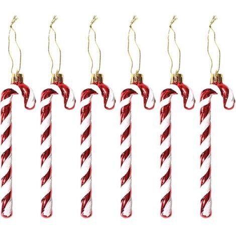 BUNTHAUS Lot de 6 Noel Canne en Bonbon Or,Decoration Noel Sapin,Sucre d'orge Deco Noel, Blanc Rouge,Décorations d'arbre Pendentif,Ornements de Décorations,d'arbre de Noël,Cane de Bonbons de Fête Décor