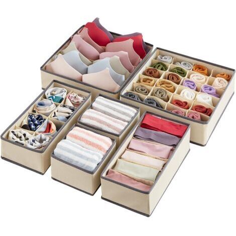 BUNTHAUS Lot de 6 Organisateur séparateur de sous vêtements pour Le Tiroir, Rangement Tiroir Pliable en Tissu, Boite Rangement Vetement Armoire pour Chaussettes, Culottes, Cravates, Kaki