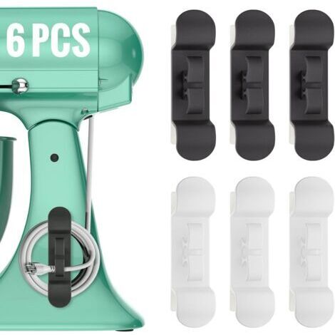 BUNTHAUS Lot de 6 organisateurs de cordons pour appareils électroménagers, enrouleur de cordons amélioré, support de cordon adhésif (3 noirs + 3 blancs)
