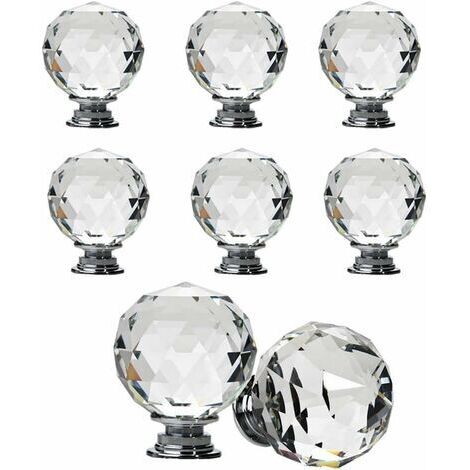 BUNTHAUS Lot de 8 boutons de tiroir sphériques en cristal,Poignée Bouton de Porte forme Diamètre 30mm Cristal Clair, Boutons d'armoire Mant Rond Verre Boutons Décoration pour Meuble Tiroir (40 mm)
