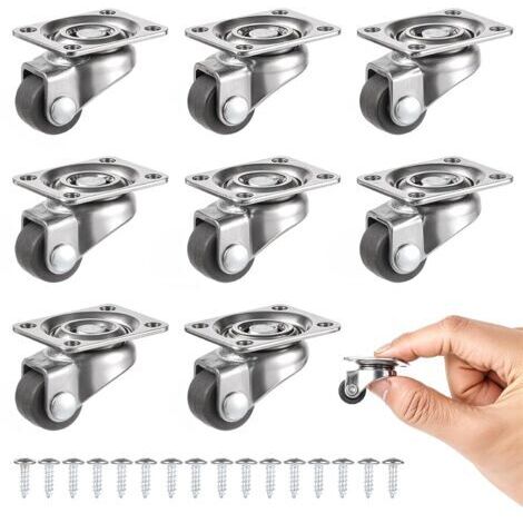 BUNTHAUS Lot de 8 Petites Roulettes Pivotantes A 360 Petites Roues Pivotantes en Caoutchouc Roulettes de Transport Universelles con Vis Pour Mini Meubles Boite de Rangement