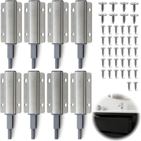 BUNTHAUS Lot de 8 Poussoir Push to Open, Poussoirs Push to Open Magnétiques pour Porte de Placard et Tiroir, Loquet à Ressort avec Aimant Intégré, Fermeture Sans Poignée pour Meuble Cuisine Armoire