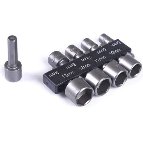 BUNTHAUS Lot de 9 Forets à Douille de 5 à 13 mm, Jeu de Douilles à Embouts, pour Perceuse à Queue Hexagonale 1/4\", Tournevis Électriques et Perceuses, Visseuse Sans Fil