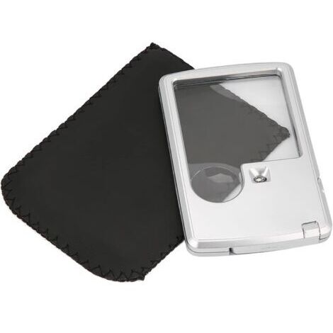 BUNTHAUS Loupe de Poche 3X 6X Lentille Acrylique Loupe de Carte de Crédit avec Lumière LED Loupe Carrée de Poche avec étui en Cuir