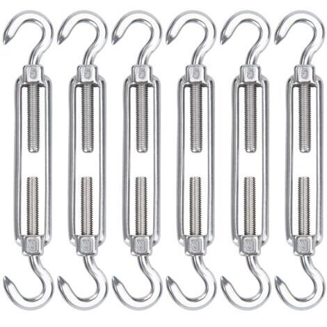 BUNTHAUS M5 Tendeur Cable Acier Inoxydable, Lot de 6 Tendeur de Fil Crochet et Crochet Réglable Heavy Duty Tension Hook & Hook pour Corde Cable Fil à Linge, Grillagefor Sun Shade Installation