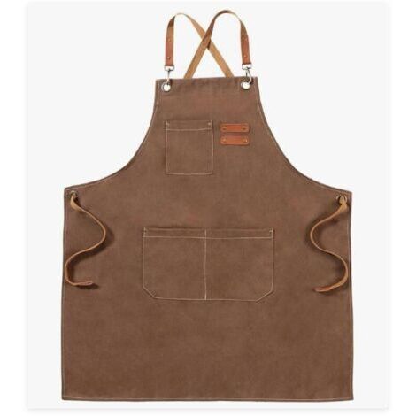 BUNTHAUS (marron)Tablier en toile, tablier de travail pour hommes et femmes, tablier de chef avec bretelles réglables et 3 poches, tablier de serveur, de cuisine, de pâtisserie, d'artiste, de peinture