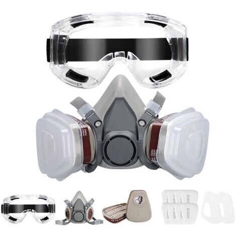 BUNTHAUS Masque de Protection, Respiratoire Réutilisable avec Filtres et Lunette Anti poussière Anti gaz pour Peinture Poussière Particules Polissage Ponçage Soudage Bricolage Protection de Travail