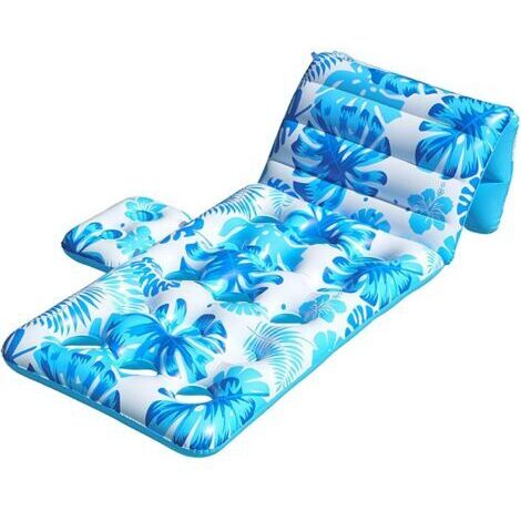 BUNTHAUS Matelas Gonflable pour Adultes, Transat de Piscine à Motif Feuilles Tropicales avec et Porte Gobelets, Bouée Flottante pour Bronzage, Chaise Flottante pour Piscine, Plage, Lac